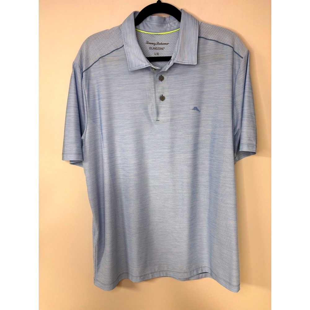 Tommy Bahama Island Zone Mens L‎ Blue Heathered Golf Polo Shirt